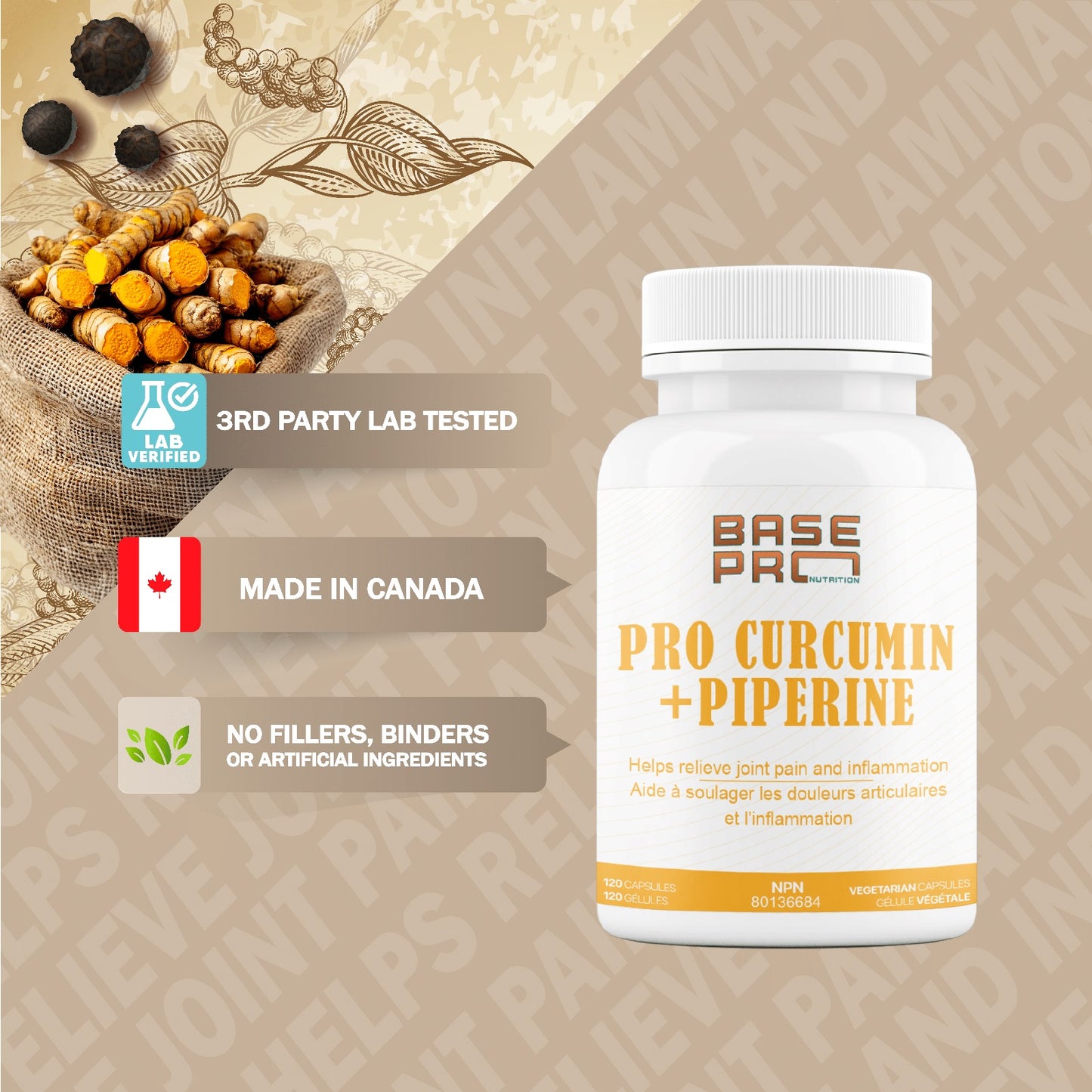 PRO Curcumin + Piperine - 120 capsules - Base Pro Nutrition
