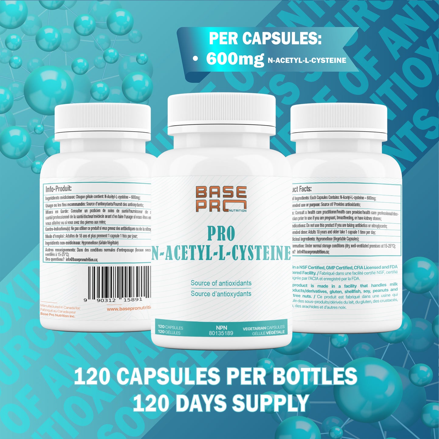 Pro N-Acetyl-L-Cysteine - 120 capsules - Base Pro Nutrition