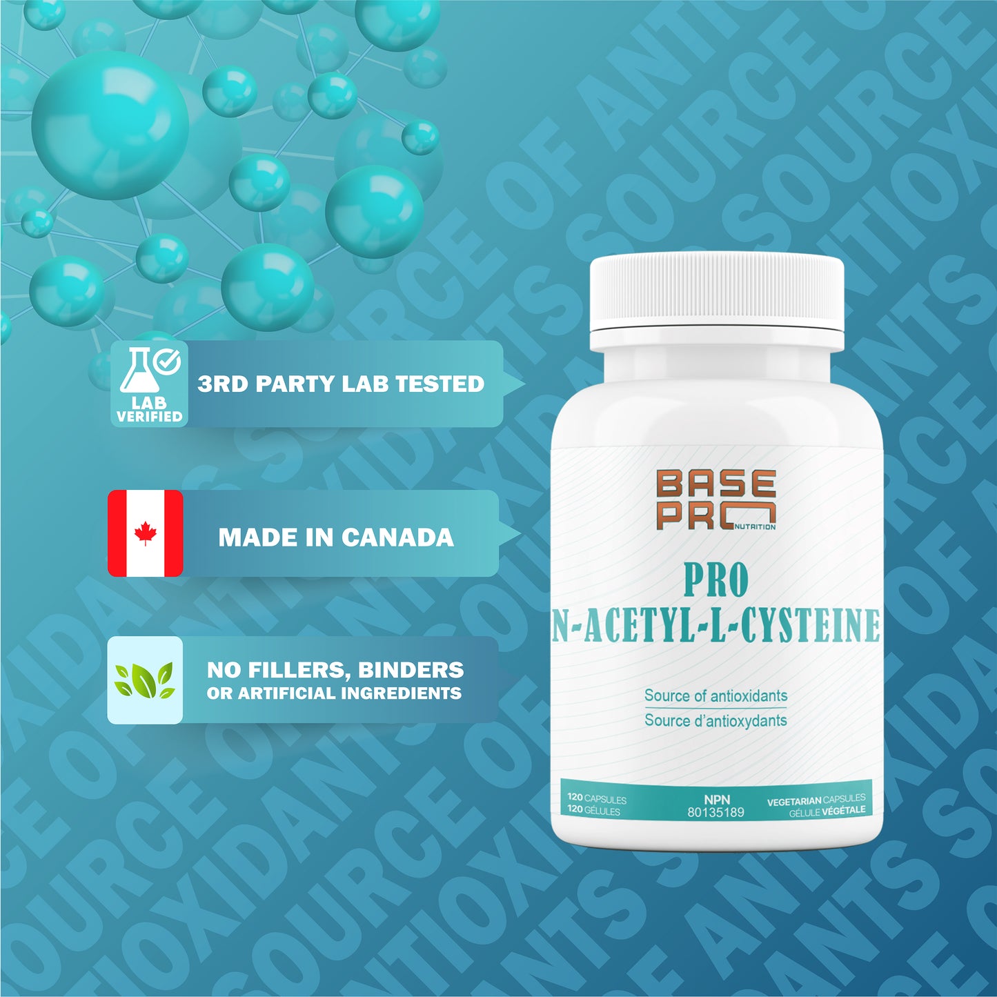 Pro N-Acetyl-L-Cysteine - 120 capsules - Base Pro Nutrition