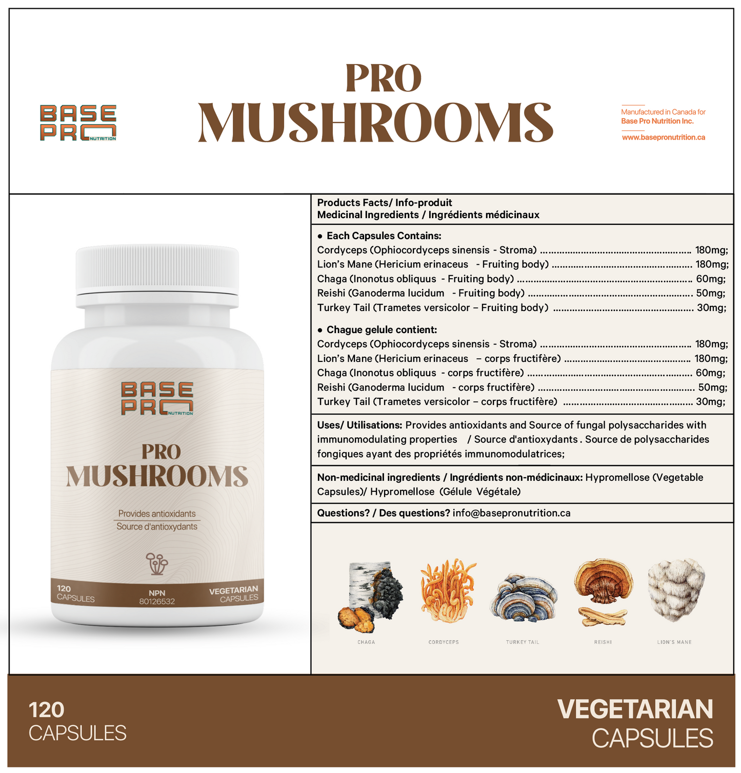 Pro Mushrooms - Capsules - Base Pro Nutrition