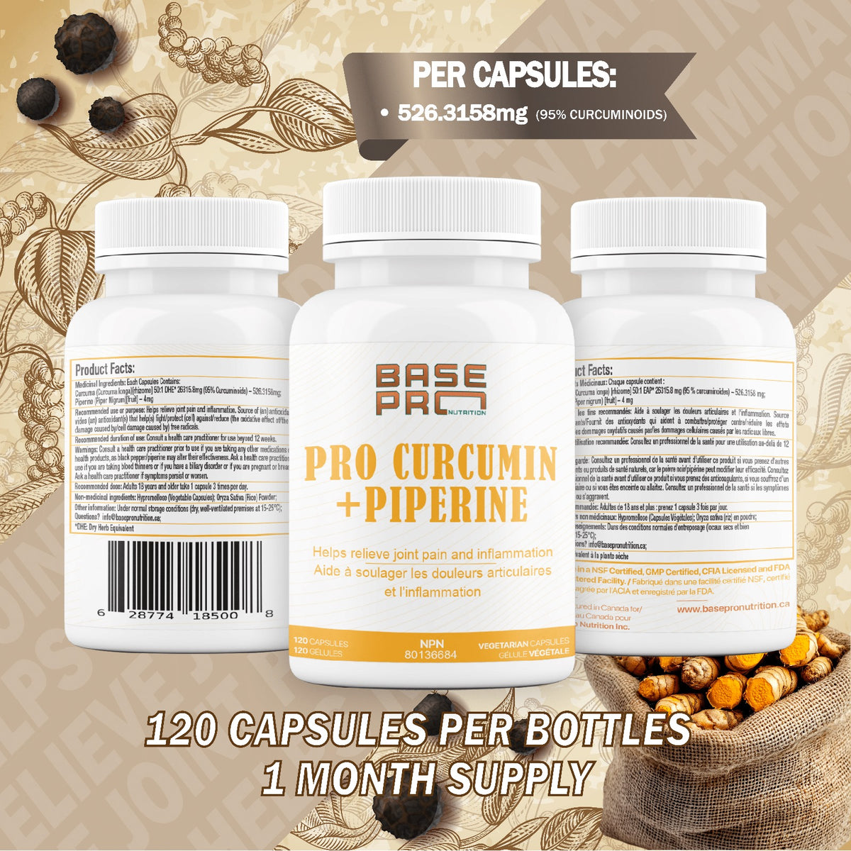 Pro Curcumin PRO Curcumin + Piperine - 120 capsules – Base Pro Nutrition