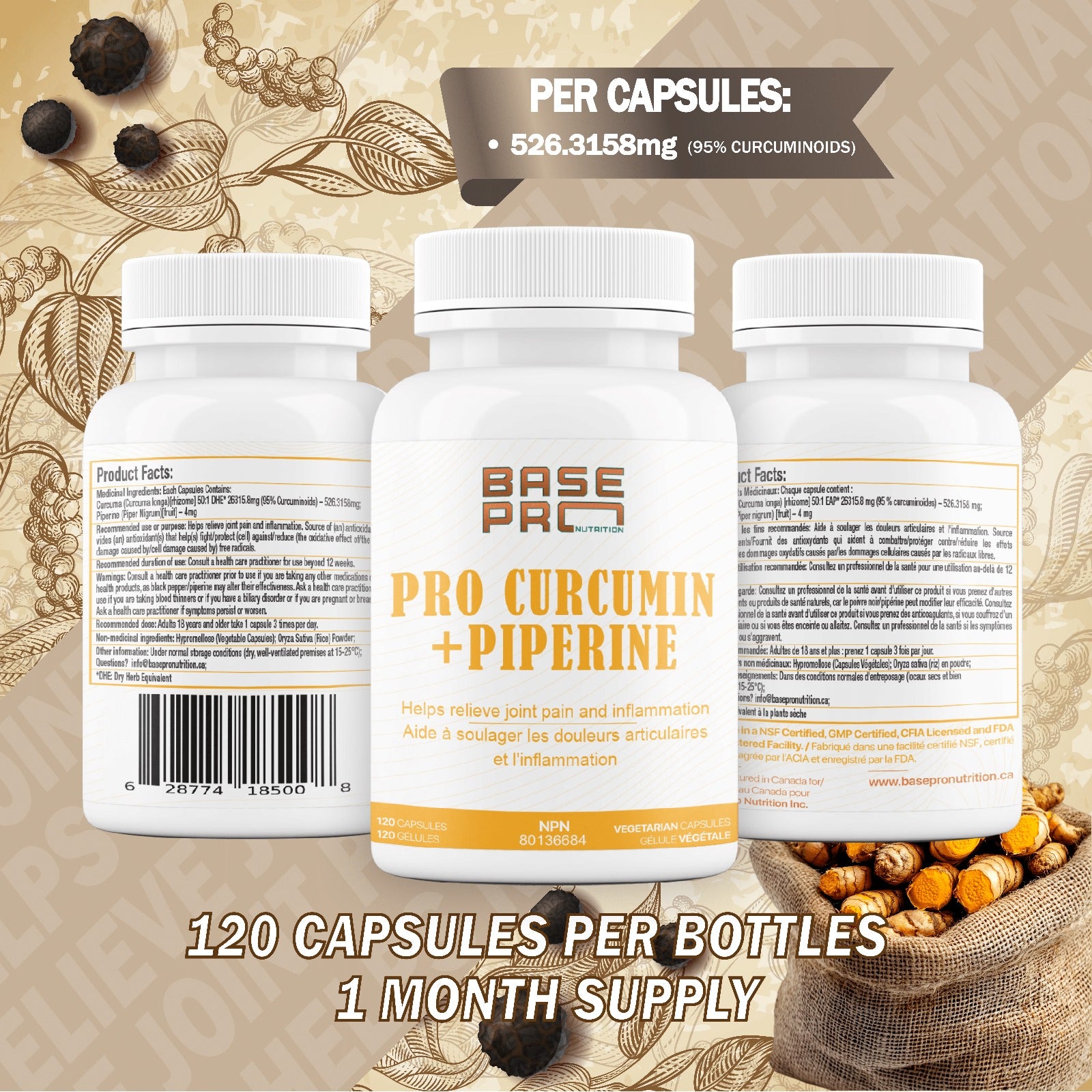 PRO Curcumin + Piperine - 120 capsules - Base Pro Nutrition