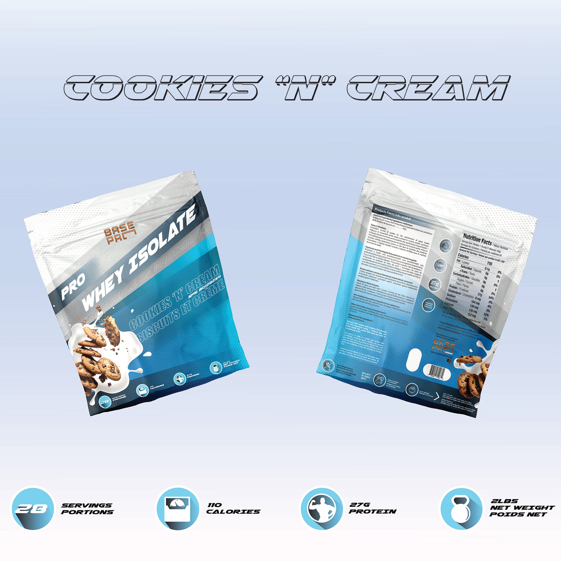 Pro Whey Isolate - Cookies "N" Cream - 2LBS - Base Pro Nutrition
