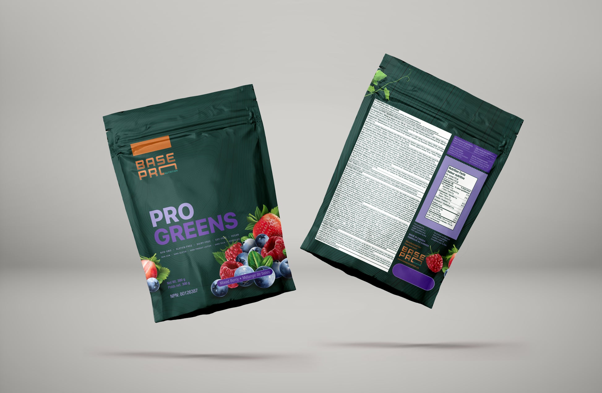Pro Greens - Mixed Berry - 300 grams - Base Pro Nutrition