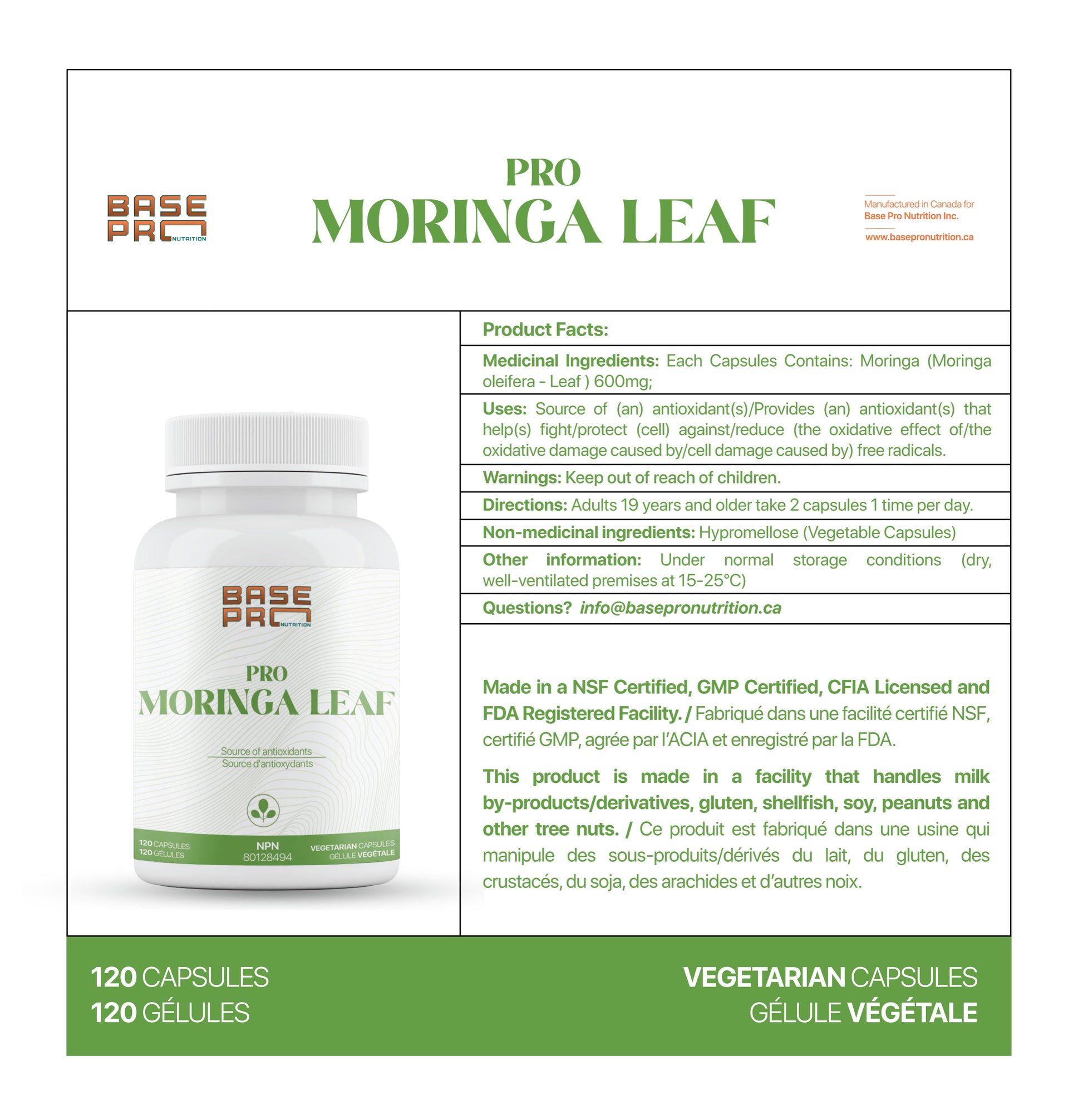 Pro Moringa Leaf - Capsules - Base Pro Nutrition