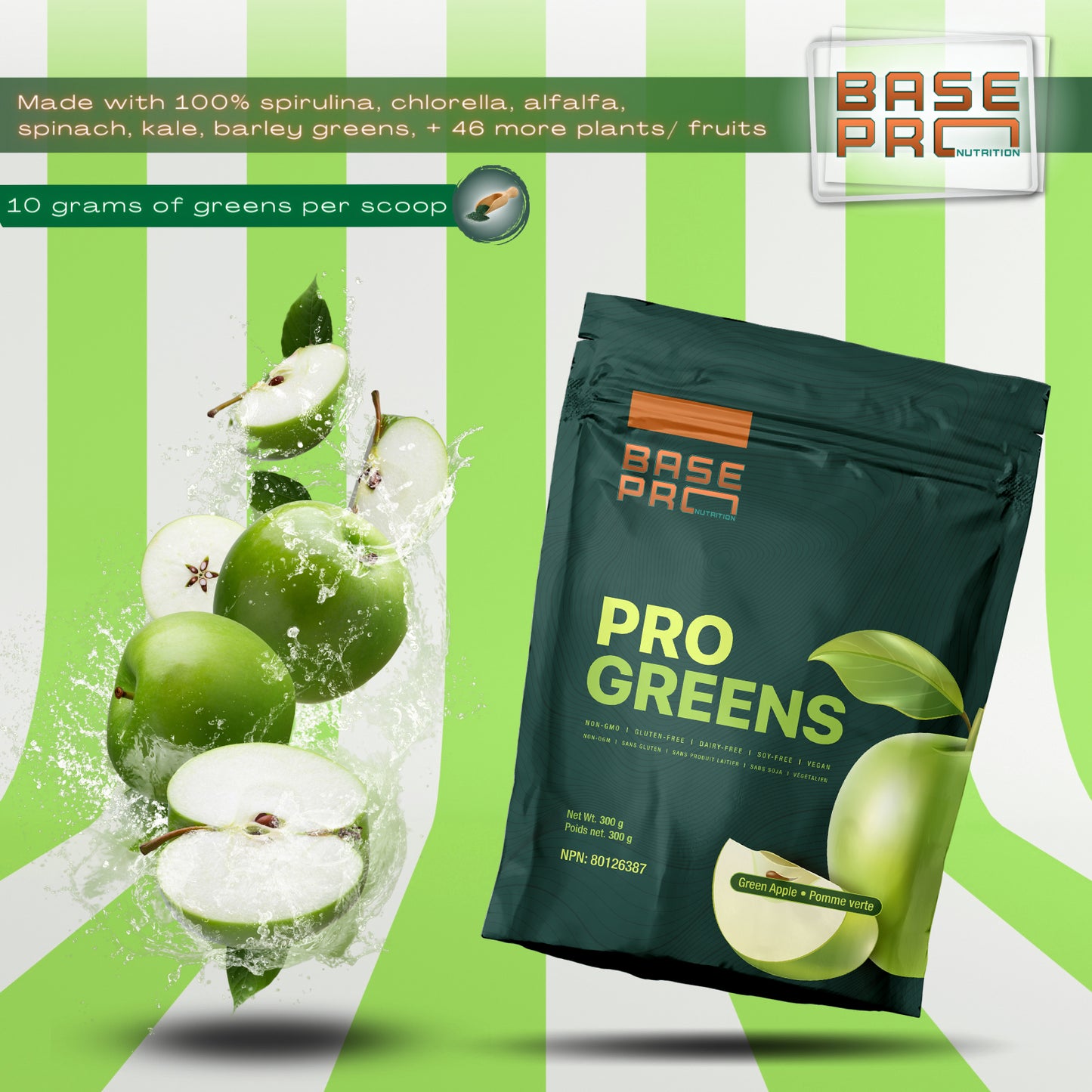 Pro Greens - Green Apple - 300 grams - Base Pro Nutrition