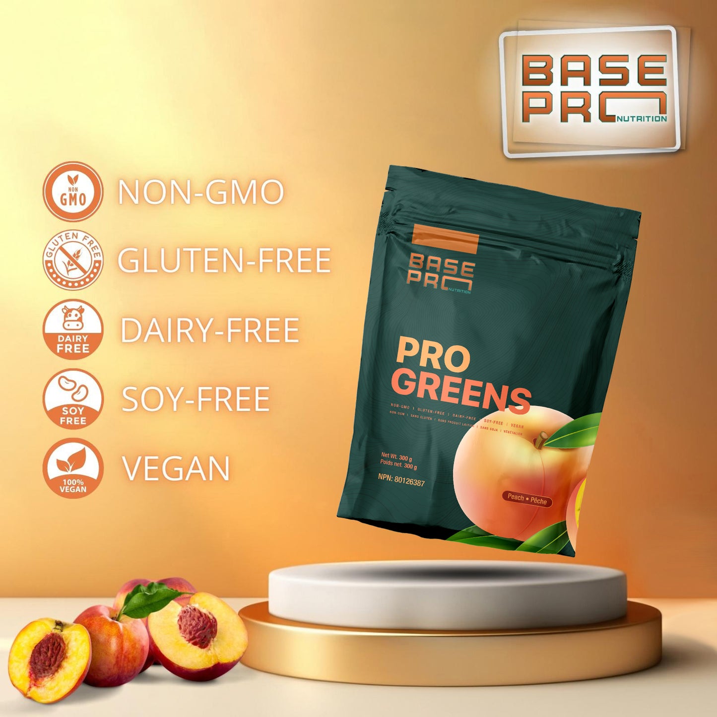 Pro Greens - Peach - 300 grams - Base Pro Nutrition
