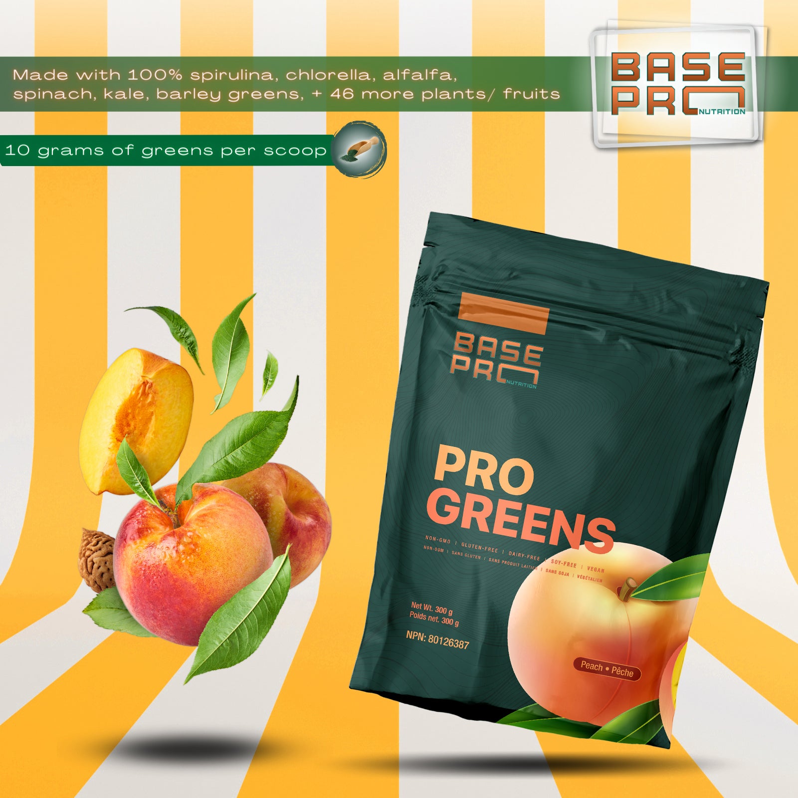 Pro Greens - Peach - 300 grams - Base Pro Nutrition