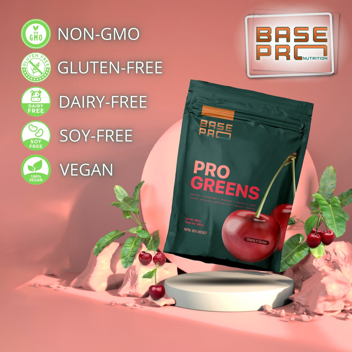 Pro Greens - Cherry - 300 grams - Base Pro Nutrition