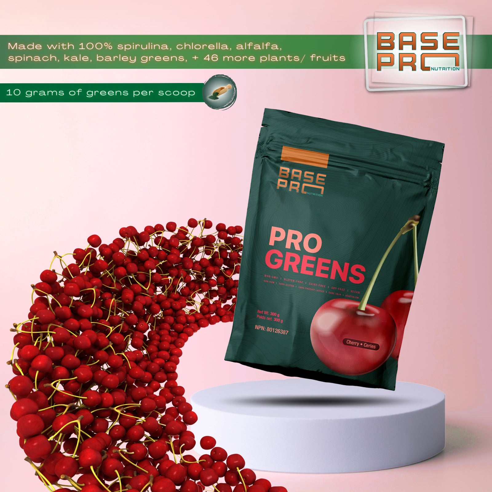 Pro Greens - Cherry - 300 grams - Base Pro Nutrition