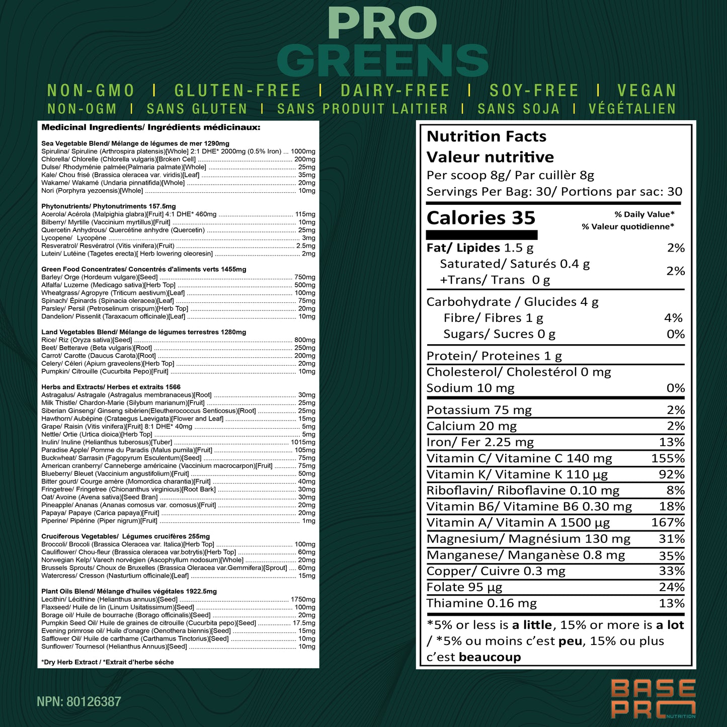 Pro Greens - Unflavored - 240 grams - Base Pro Nutrition