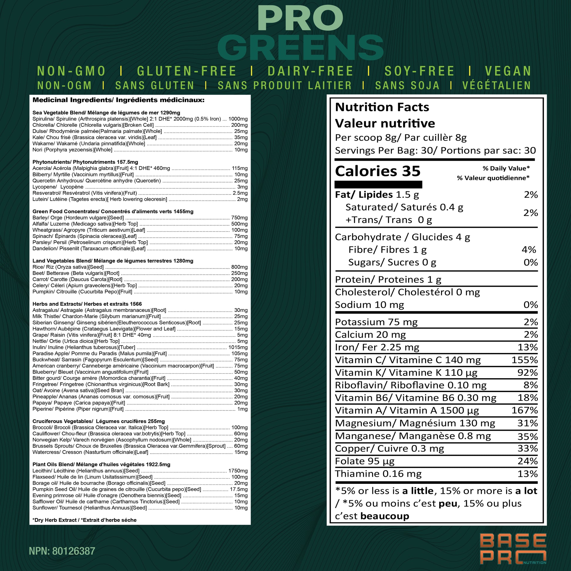 Pro Greens - Unflavored - 240 grams - Base Pro Nutrition