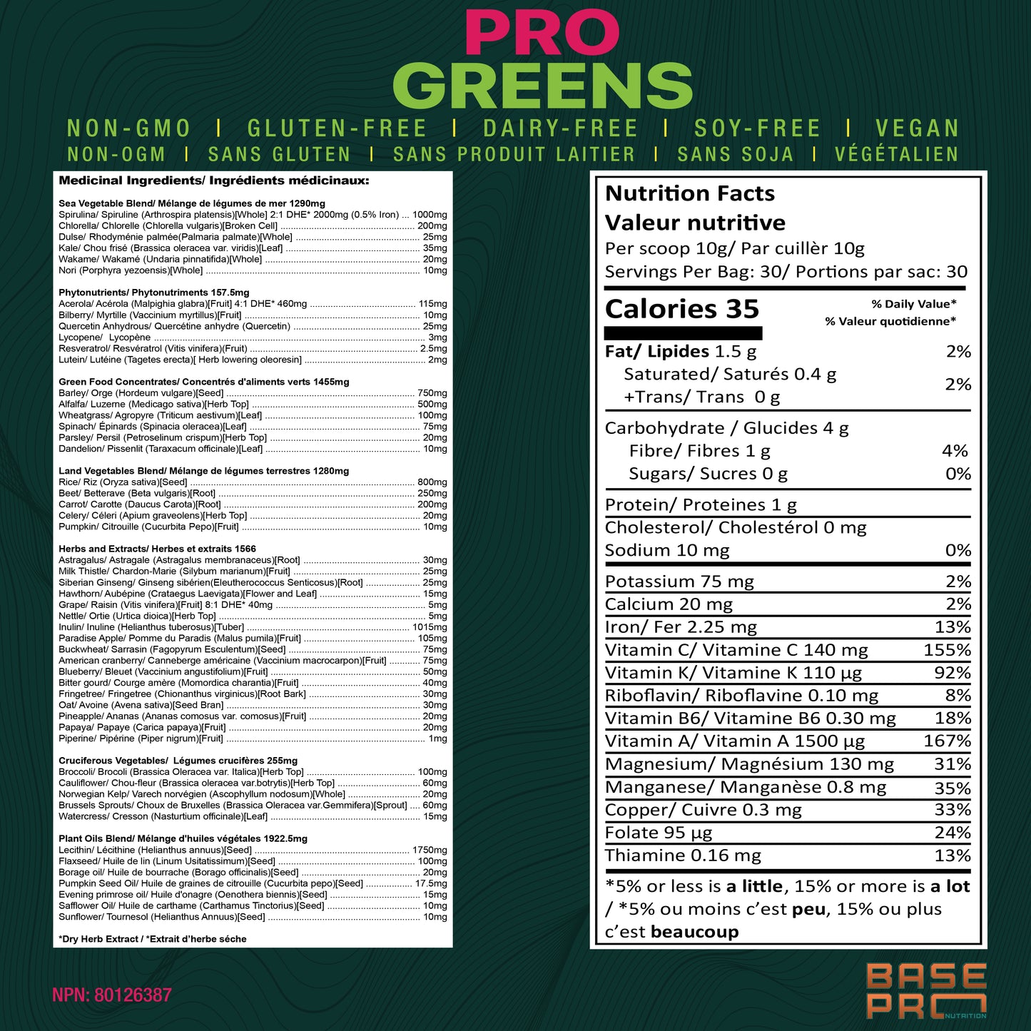 Pro Greens - Raspberry Citrus - 300 grams - Base Pro Nutrition