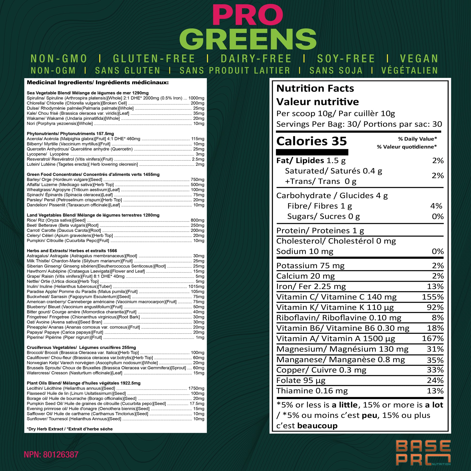 Pro Greens - Raspberry Citrus - 300 grams - Base Pro Nutrition