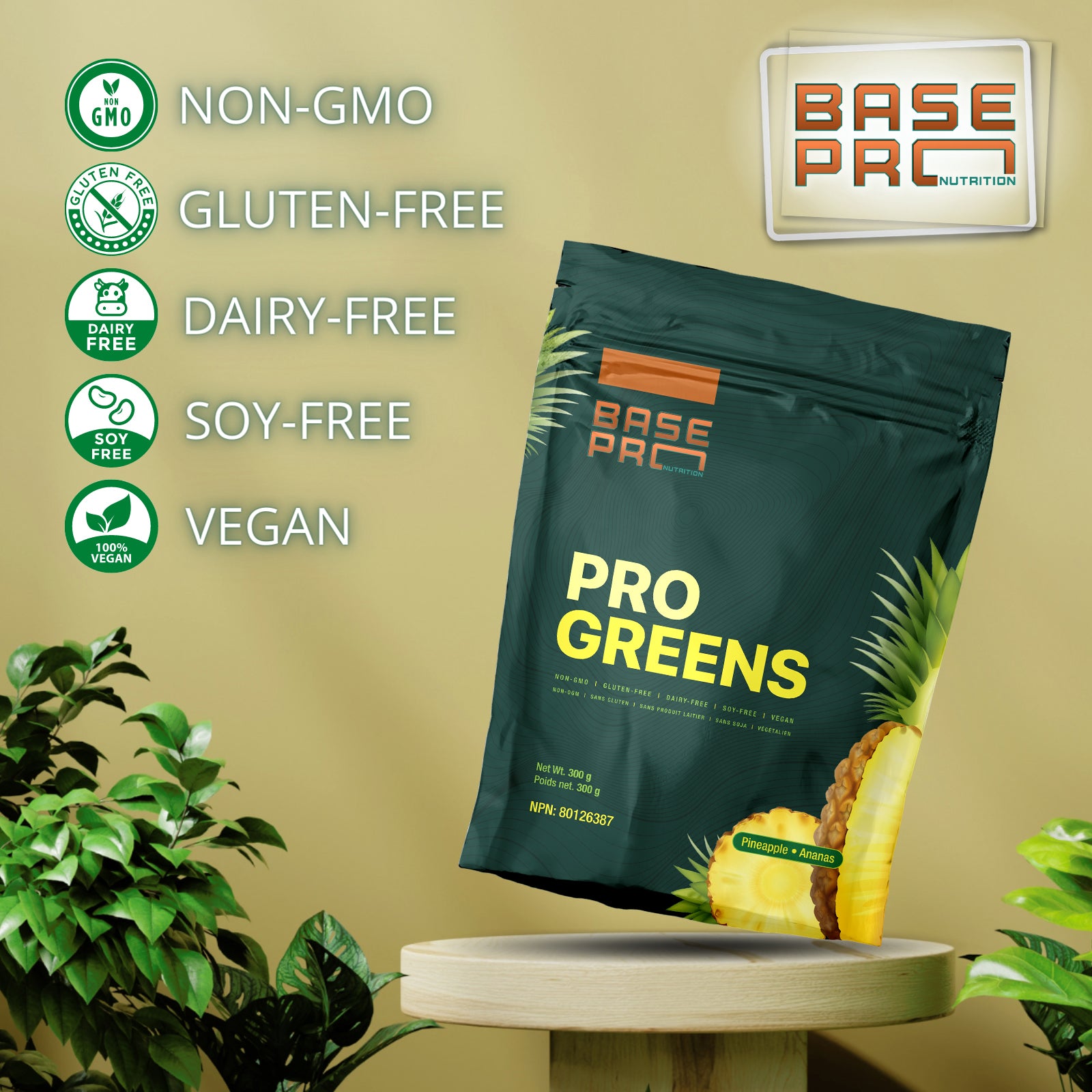 Pro Greens - Pineapple - 300 grams - Base Pro Nutrition