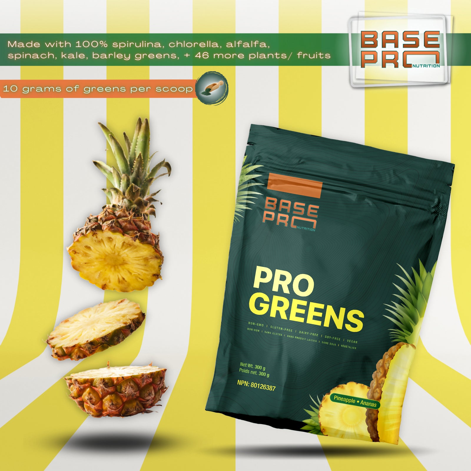 Pro Greens - Pineapple - 300 grams - Base Pro Nutrition