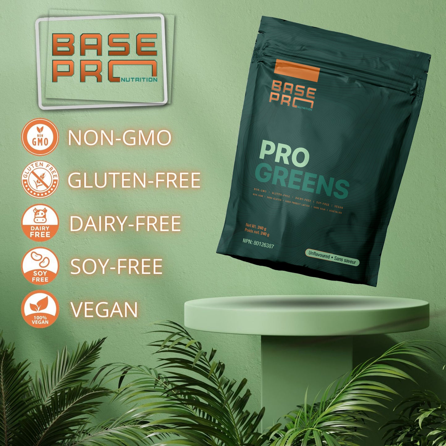 Pro Greens - Unflavored - 240 grams - Base Pro Nutrition