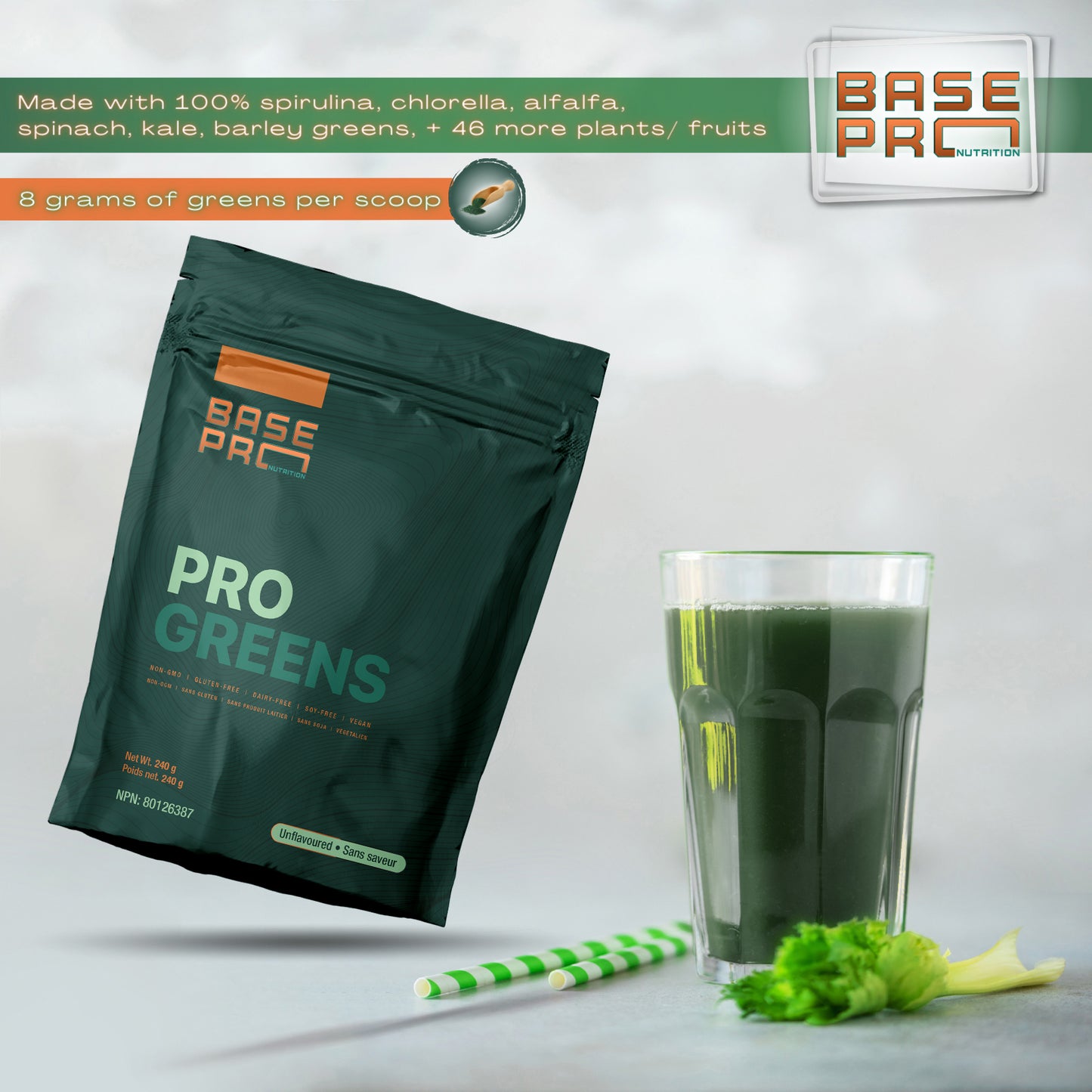 Pro Greens - Unflavored - 240 grams - Base Pro Nutrition